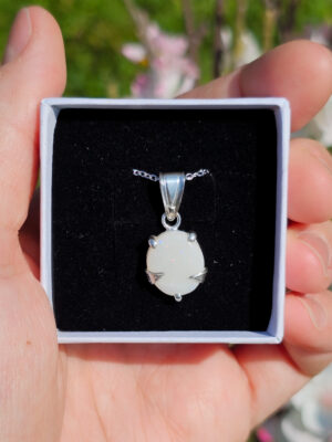 Collier en argent serti d'une Opale d'Australie avec des motifs de feuilles