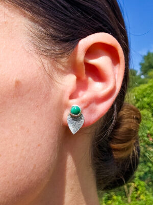 Boucles d'oreilles en argent modulables serties de malachites naturelles