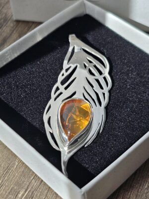 Collier en argent en forme de plume de phoenix serti d'une Opale de feu