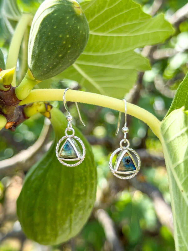 Boucles d'oreilles en argent torsadé serties de labradorites